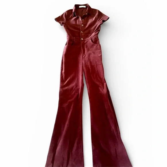 Altar'd State Deep Burgundy Velvet Bootcut Jumpsuit - Picture 2 of 5
